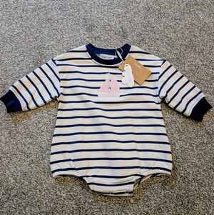 Angel Dear Organic Cotton Striped Sailboat Sweatshirt Bubble 6-12 Months